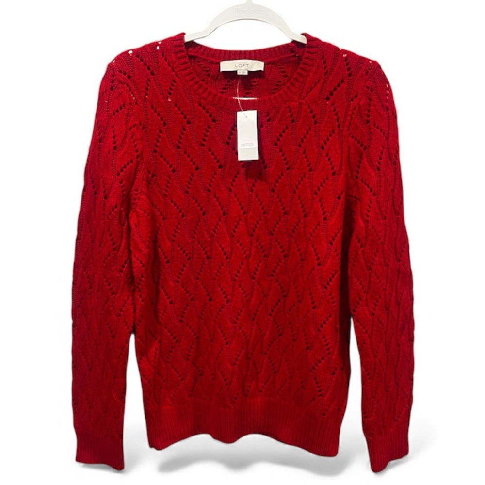 ✨ LOFT Red Pointelle Knit Sweater — NWT — Size XL ✨